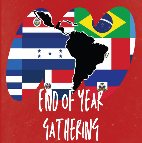 End of the Year Gathering logo featuring several flags and a map of Latin America with the text 'End of Year Gathering'